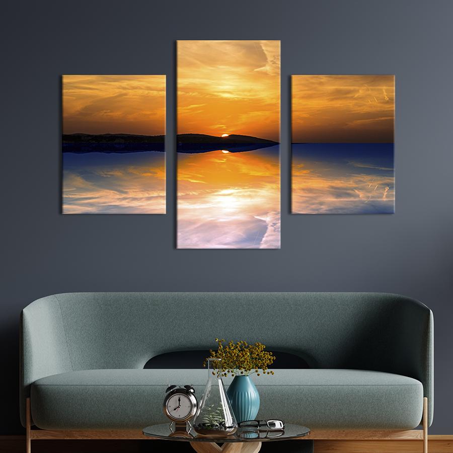 Картина для интерьера Отражение морского заката 141x90 см (448-32)