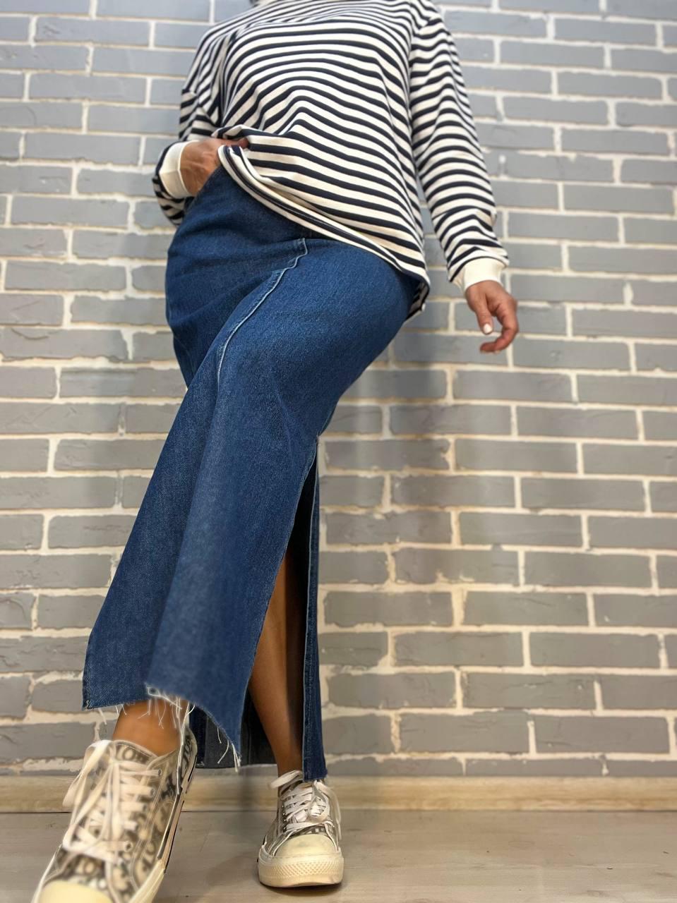 Юбка женская Zeo Basic 3808 джинсовая разрезы по бокам длинная р. 34 Синий (1169)