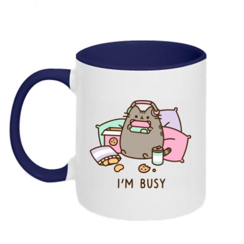 Чашка керамическая двухцветная Pusheen I'm Busy 320 мл Синий с белым (13422439-19-184714)