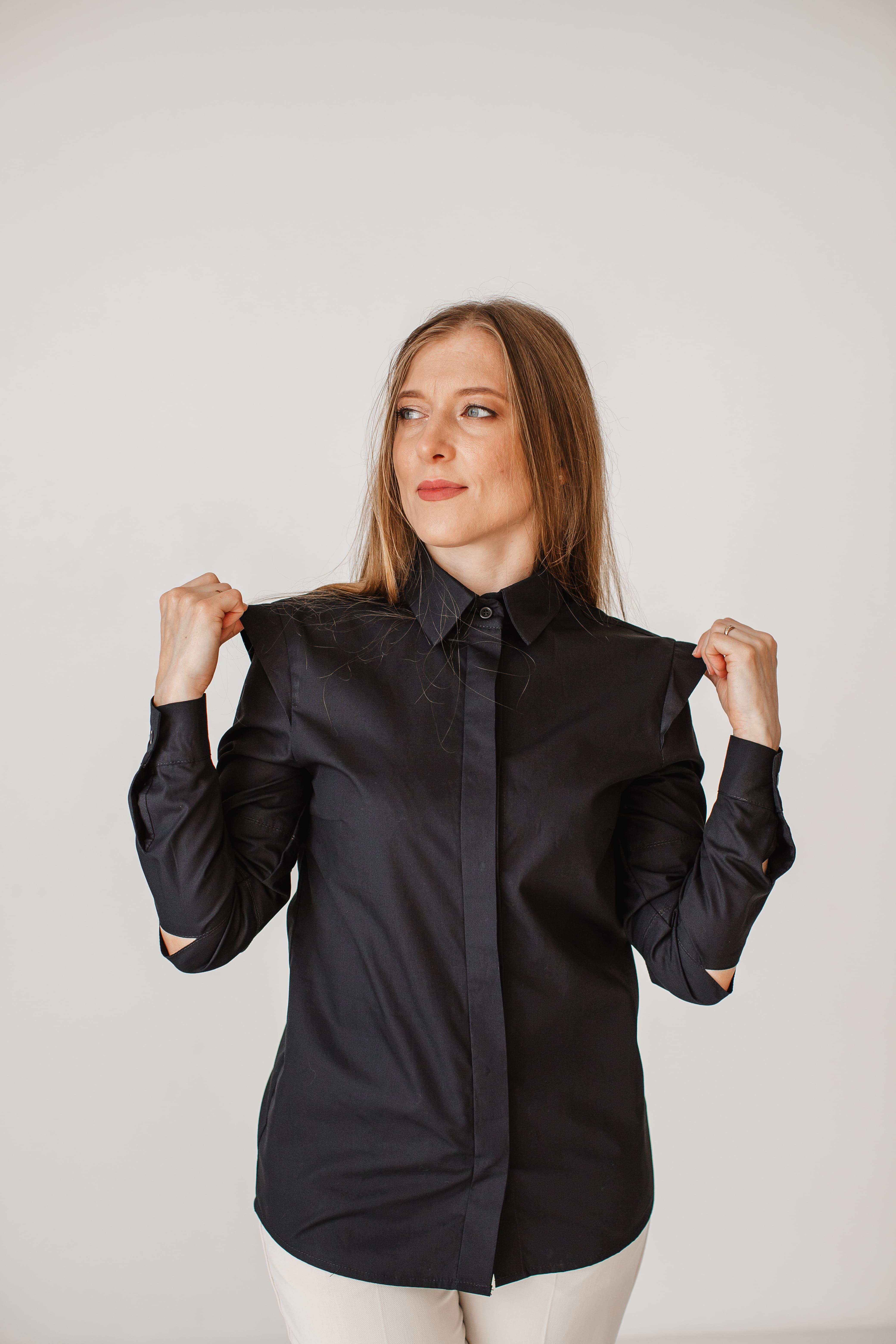 Сорочка жіноча приталена VSlatinina з розрізами на рукавах XL Чорний (01234567825) - фото 10