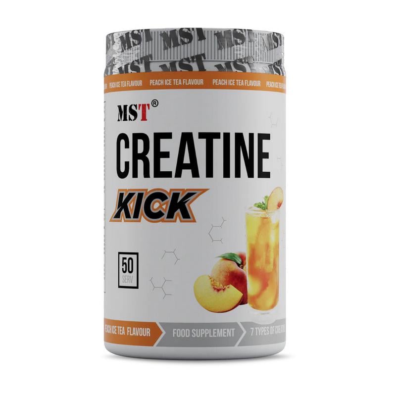 Креатиновий комплекс с 7 формами креатину и вуглеводами MST Creatine Kick 500 г Персиковий холодний чай