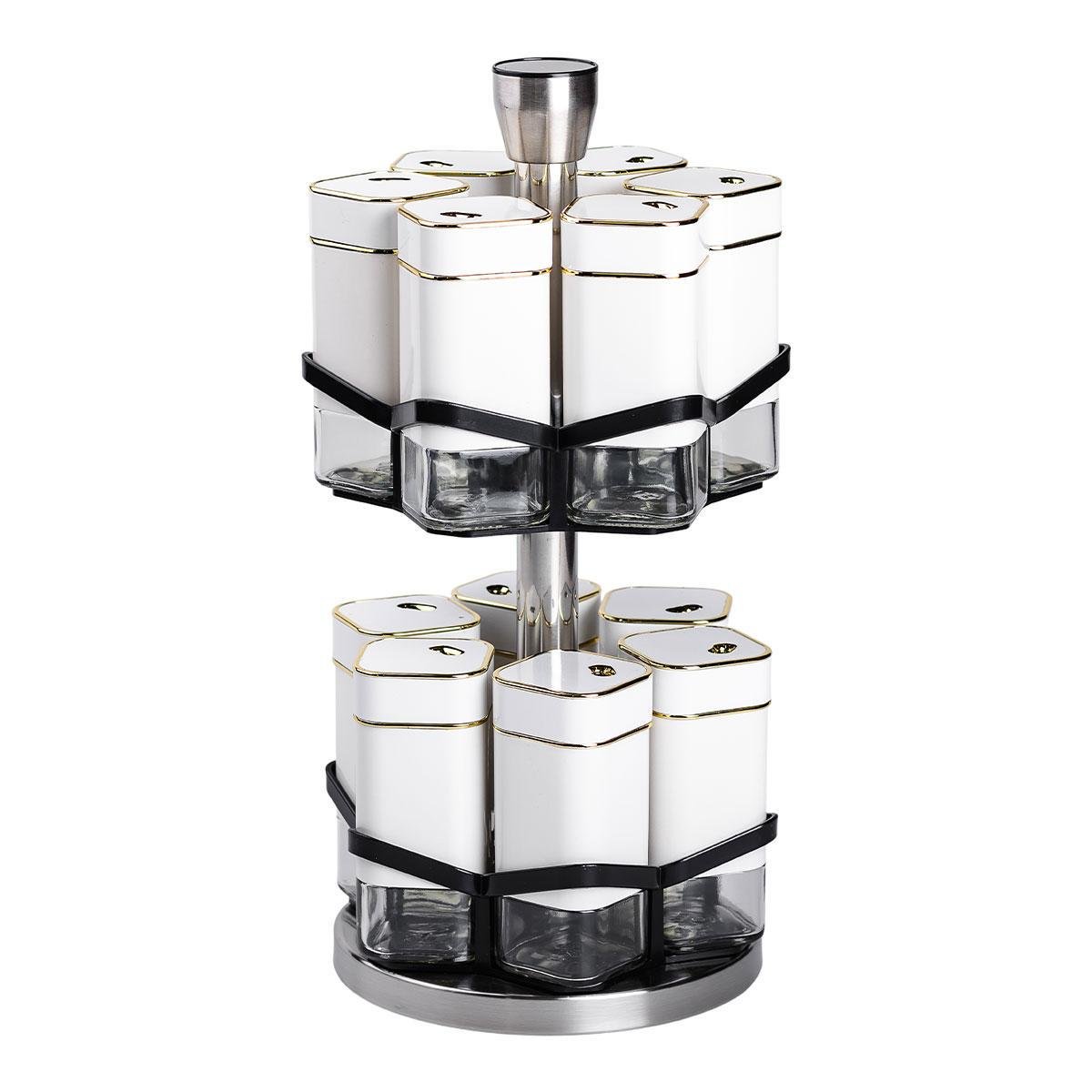 Набір для спецій на підставці карусель 12 шт. 120 мл Білий (HP-1315)