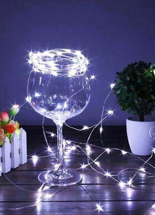 Гирлянда светодиодная нить роса 20 м на батарейках/USB Холодный белый (2417504272) - фото 3