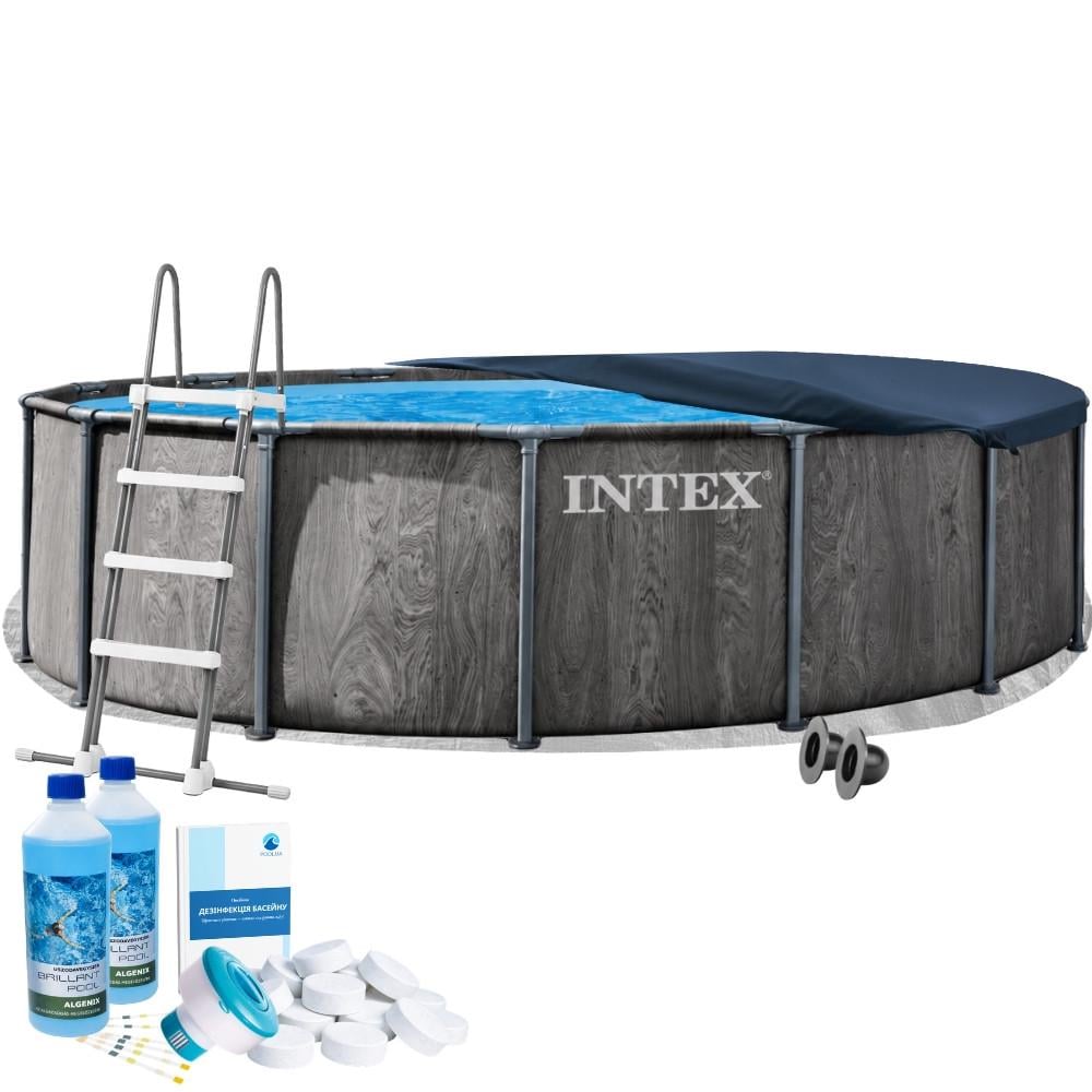 Бассейн каркасный круглый Intex Prism Frame 26742-6в1 457х122 см с химией для воды подстилкой/тентом/лестницей Коричневый (147-9-#2026_26742-6)