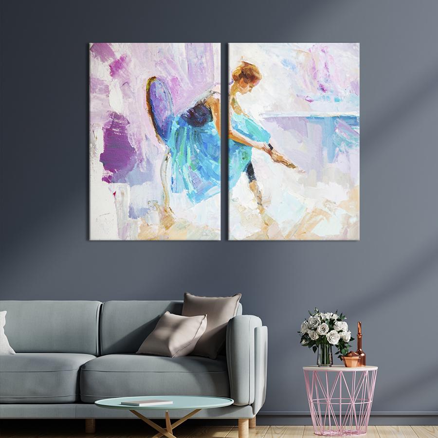 Настенный декор диптих картина на холсте для интерьера Изящная балерина 165x122 см (505-2)