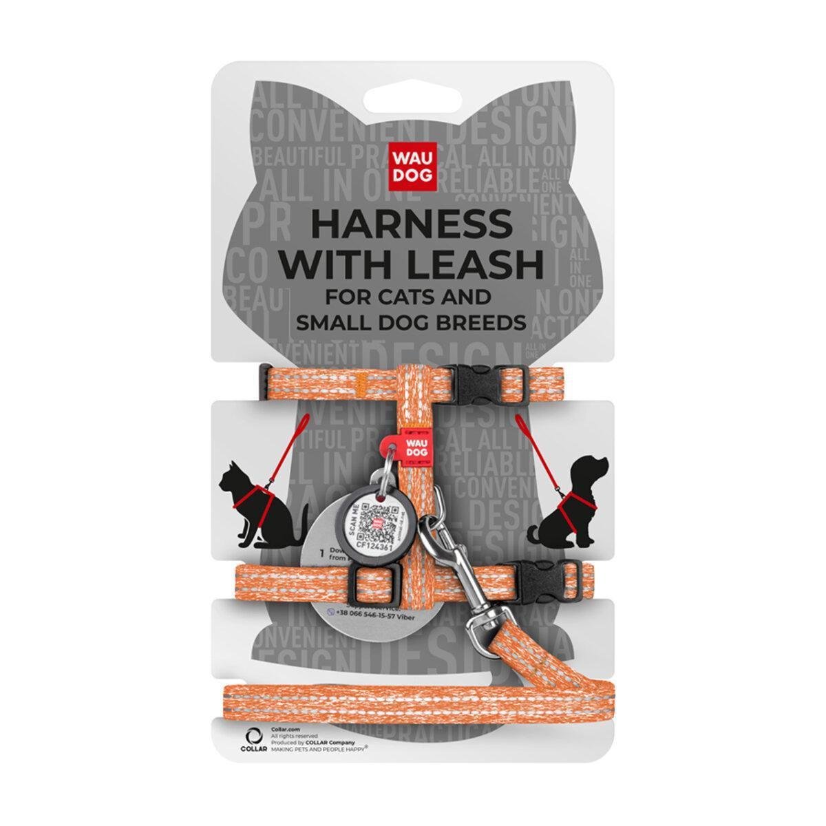 Шлея з повідцем Waudog Re-cotton з QR паспортом/світловідбиваюча XS 10 мм х 122/25-40/20-30/Помаранчевий (14704 Col) Шлея з повідцем Waudog Re-cotton з QR паспортом/світловідбиваюча XS 10 мм х 122/25-40/20-30/Помаранчевий (14704 Col)