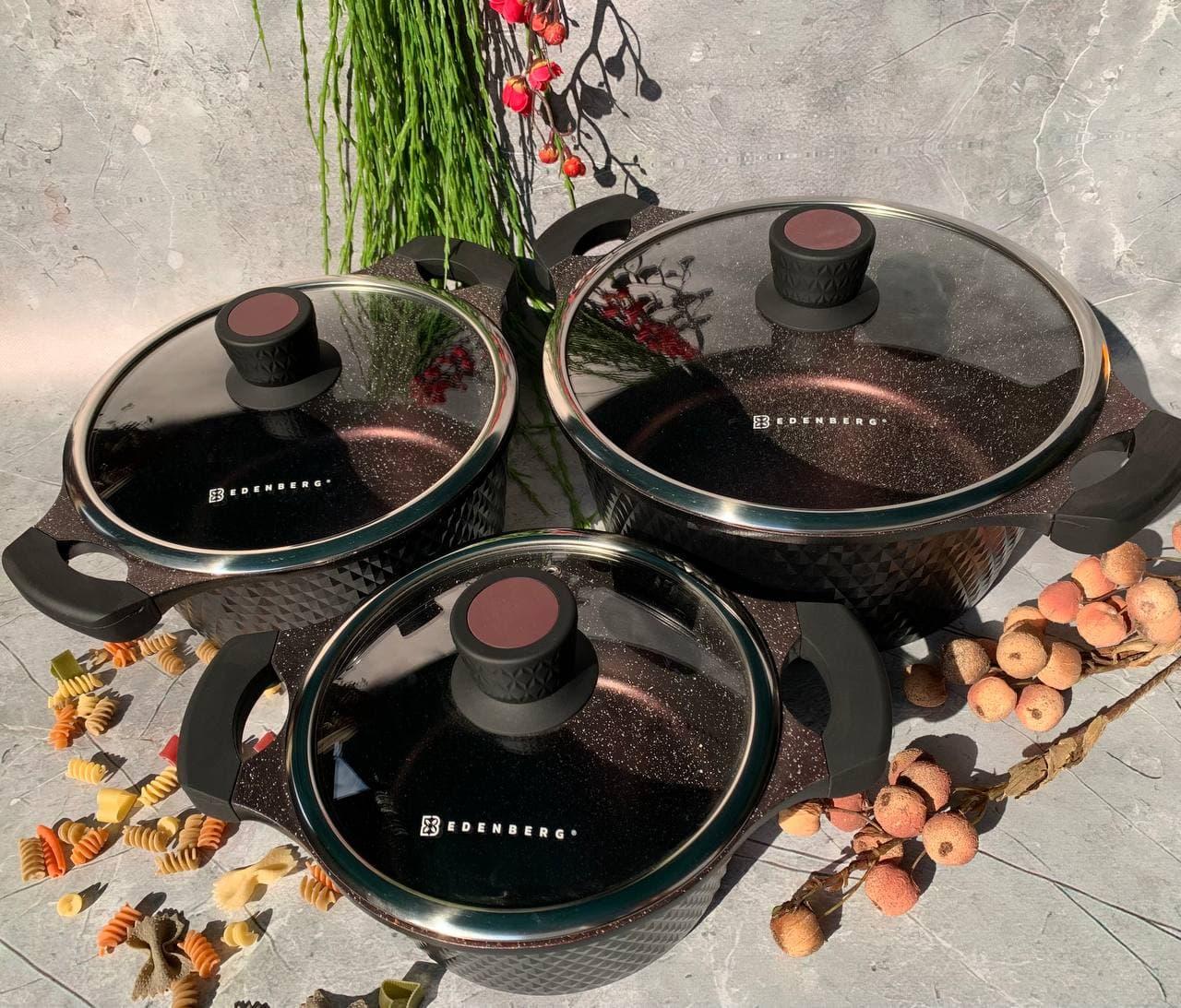 Набор казанов Edenberg с мраморным антипригарным покрытием 6 предметов (15467931)