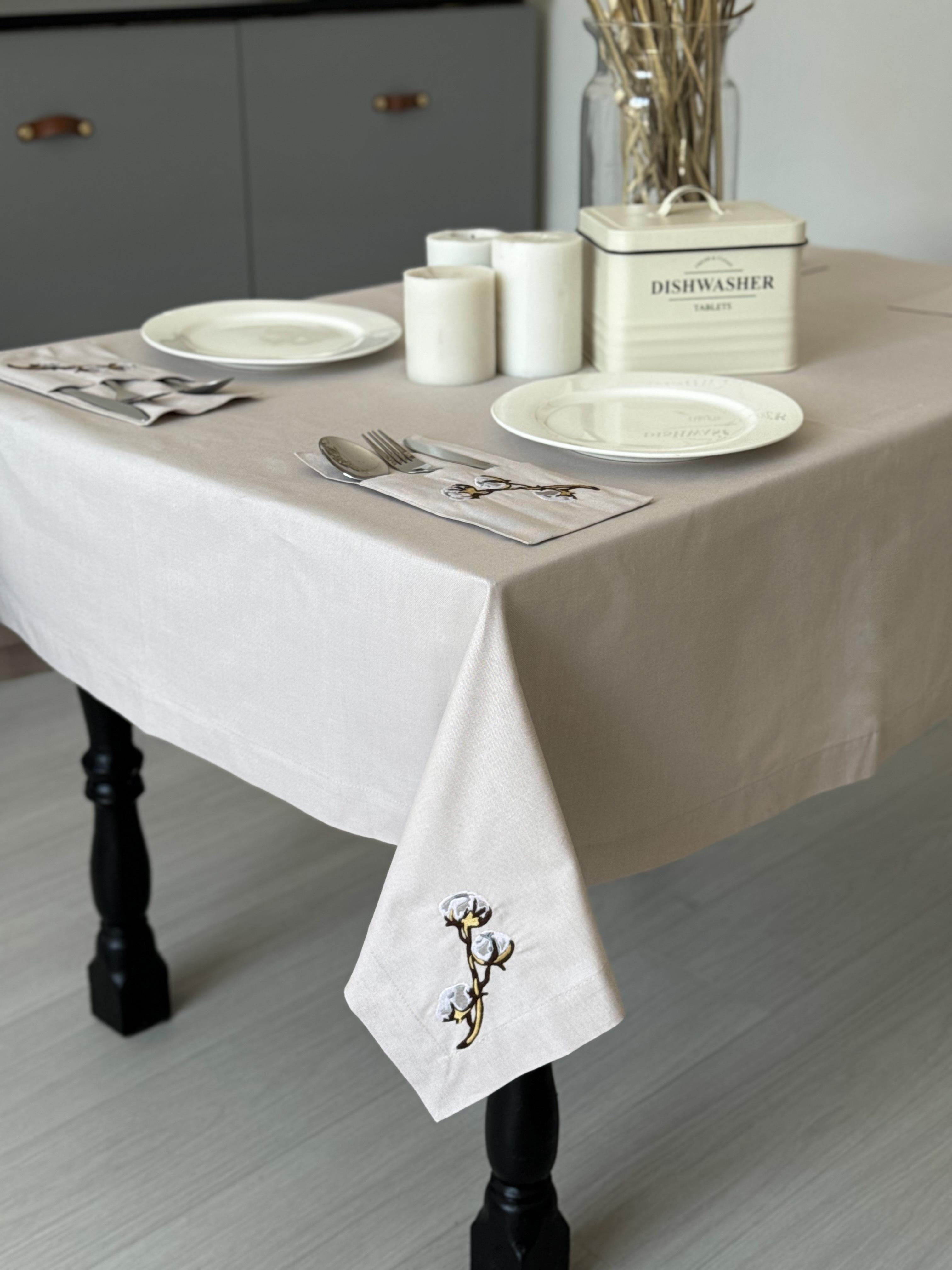Набор скатерть/карман для столовых приборов с вышивкой Хлопок (29952171)