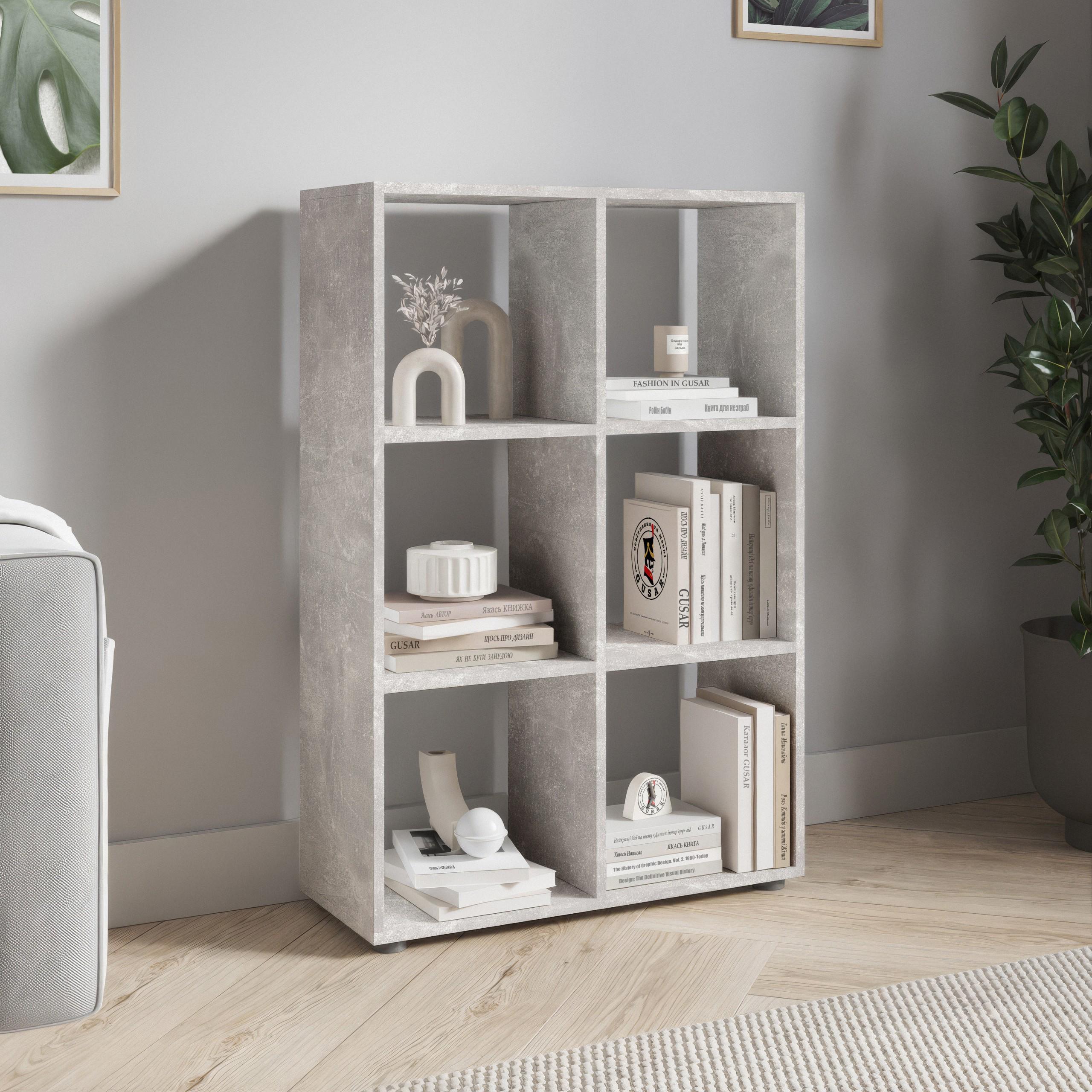 Стелаж для книг та декору на 6 комірок P-16 720x290x1078 мм Бетон - фото 1