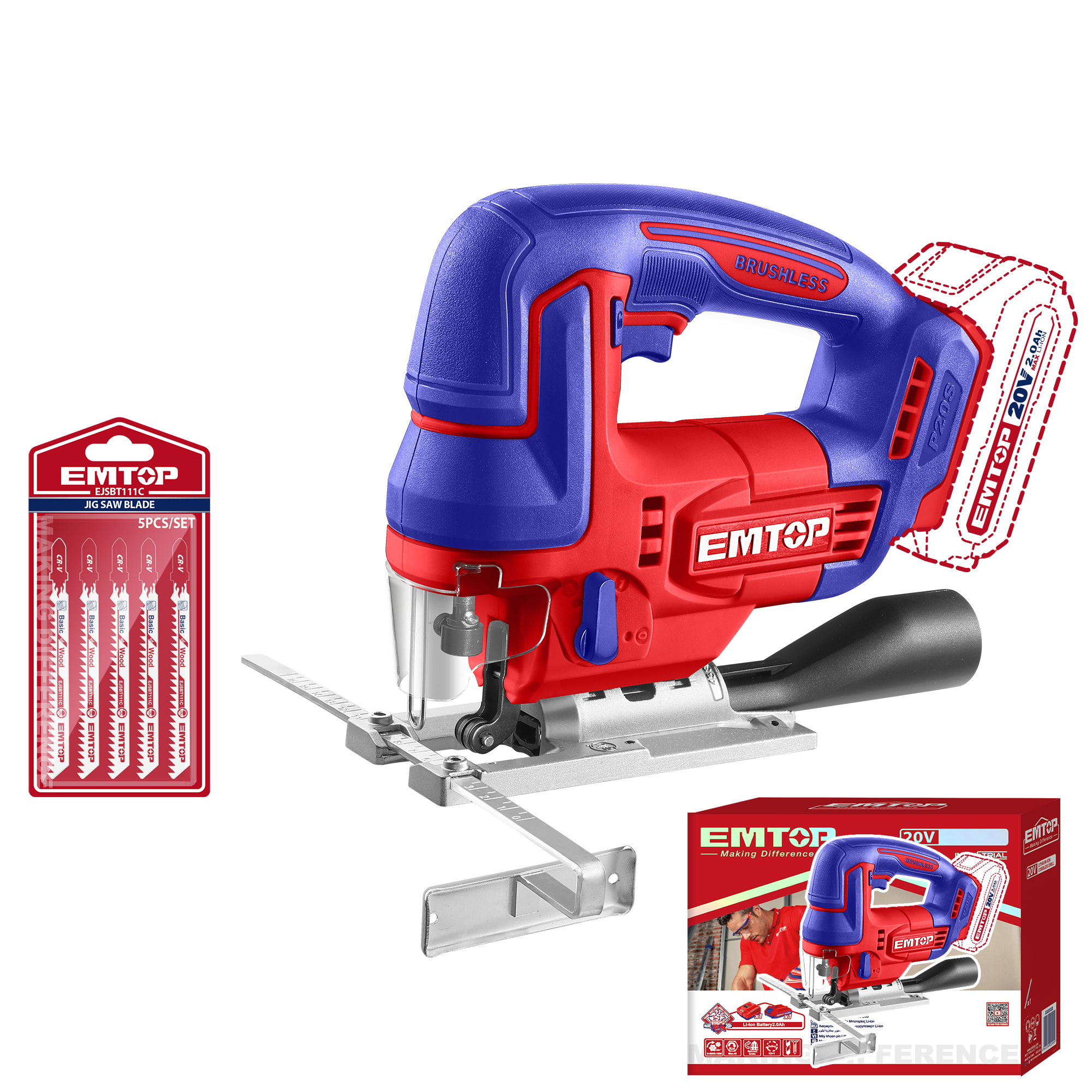 Лобзик акумуляторний EMTOP ELGS201008 без АКБ і ЗУ