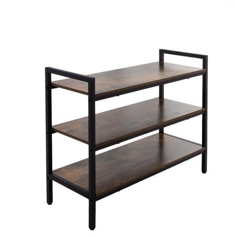 Полка трехъярусная для обуви в стиле лофт металлическая с деревянными панелями Черный