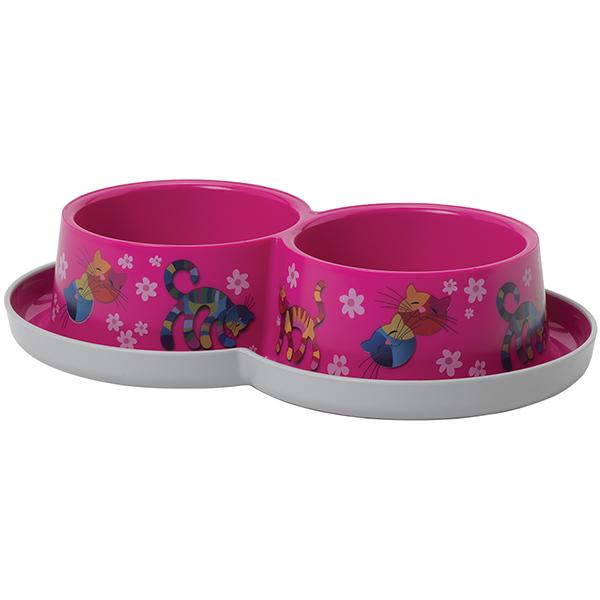 Миска двойная для кошек Moderna Double Trendy Dinner Friends Forever 2х350 мл Розовый (H136328FF)