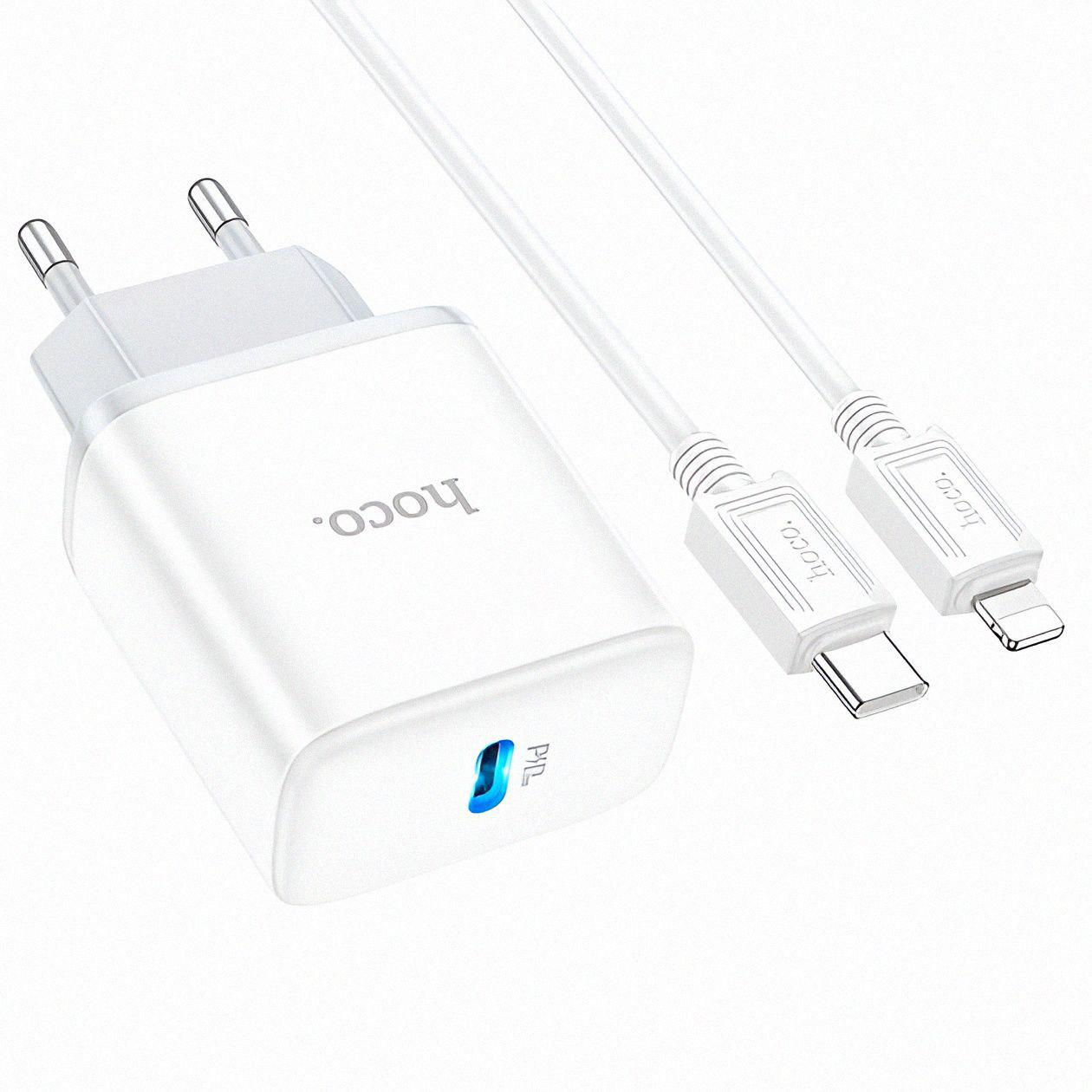 Зарядное устройство сетевое Hoco C104A 20 Вт с кабелем Type-C на Lightning быстрая зарядка PD (28093796)