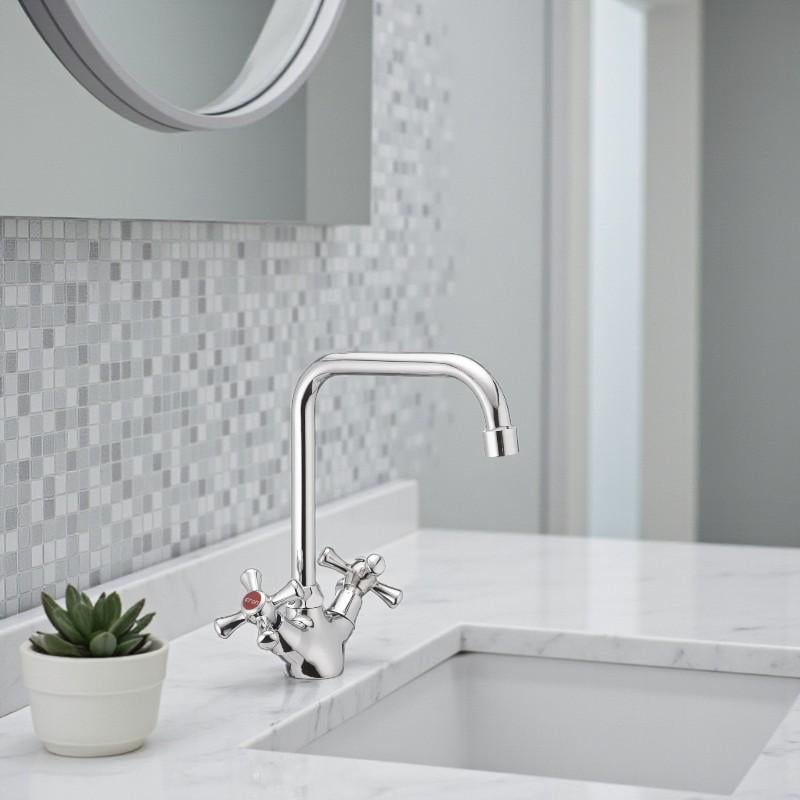 Смеситель для кухни Cron SMES-276 высокий с двумя вентилями цинковый сплав Хром (b-CR0072) - фото 5