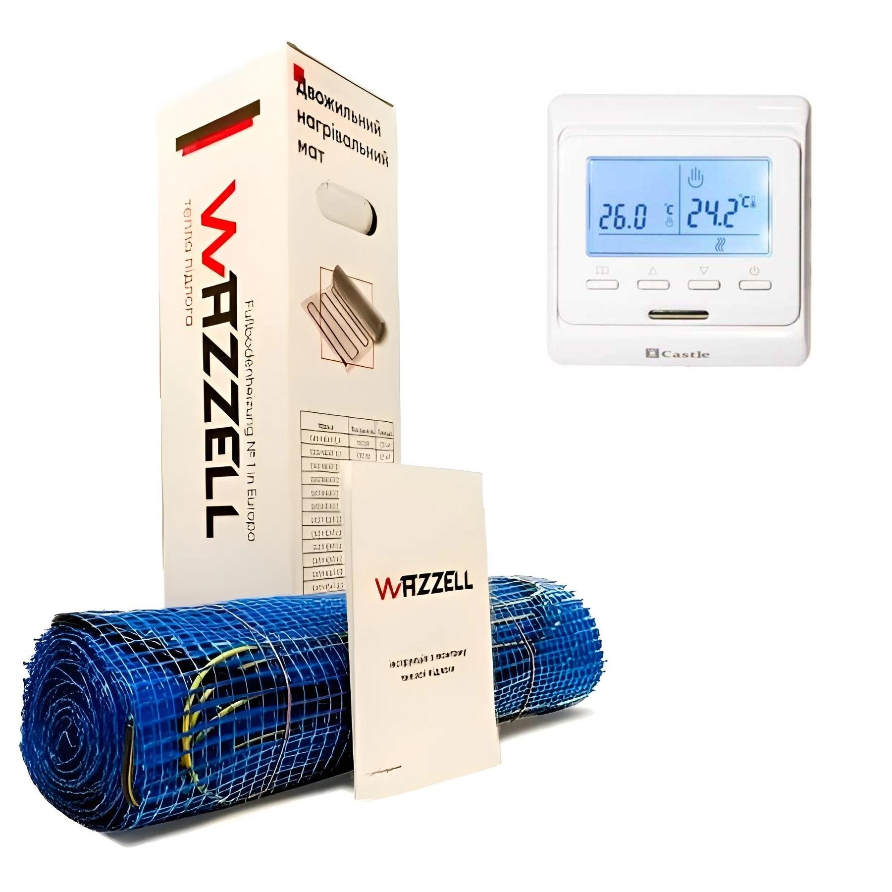 Мат нагревательный Wazzell 2 м2 с программируемым терморегулятором E51.716