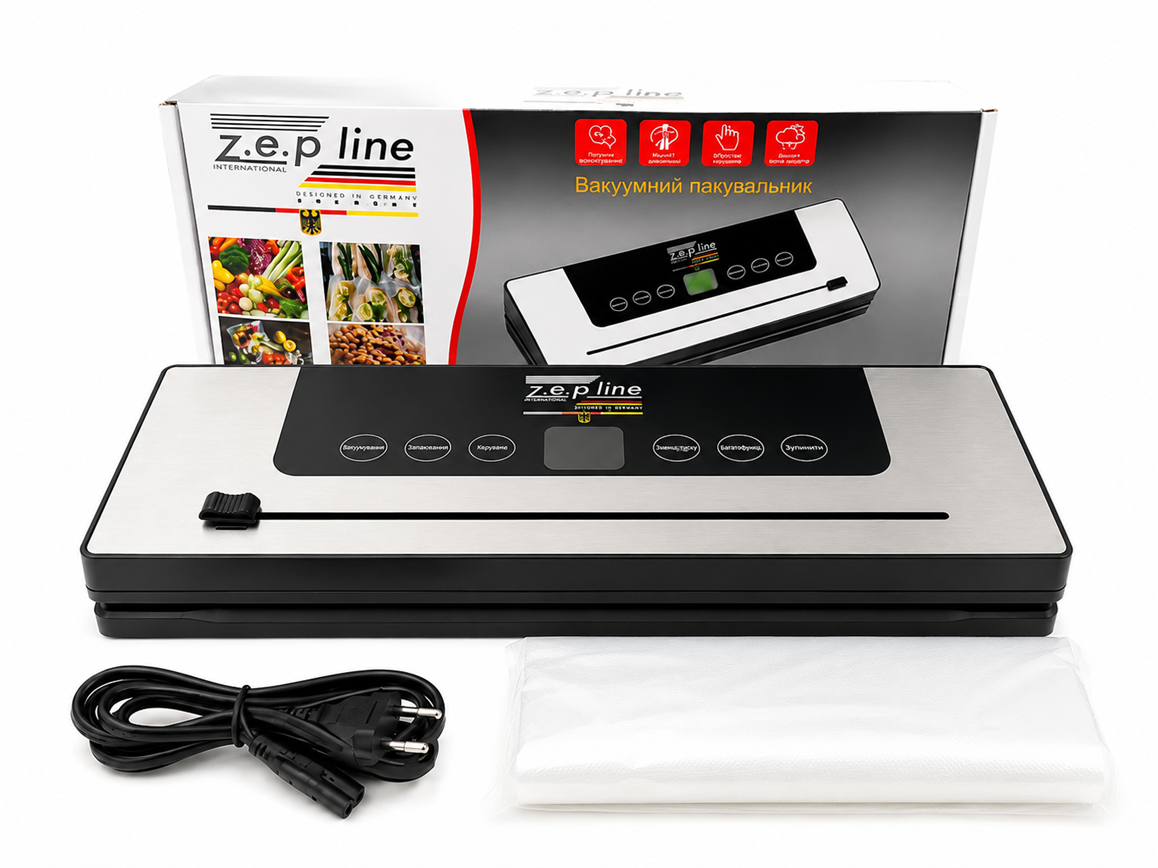 Вакуумный упаковщик Zepline ZP-00381 из нержавеющей стали 6 программ и LED-подсветкой 200 Вт Серебряный (3162988227) Вакуумный упаковщик Zepline ZP-00381 из нержавеющей стали 6 программ и LED-подсветкой 200 Вт Серебряный (3162988227)
