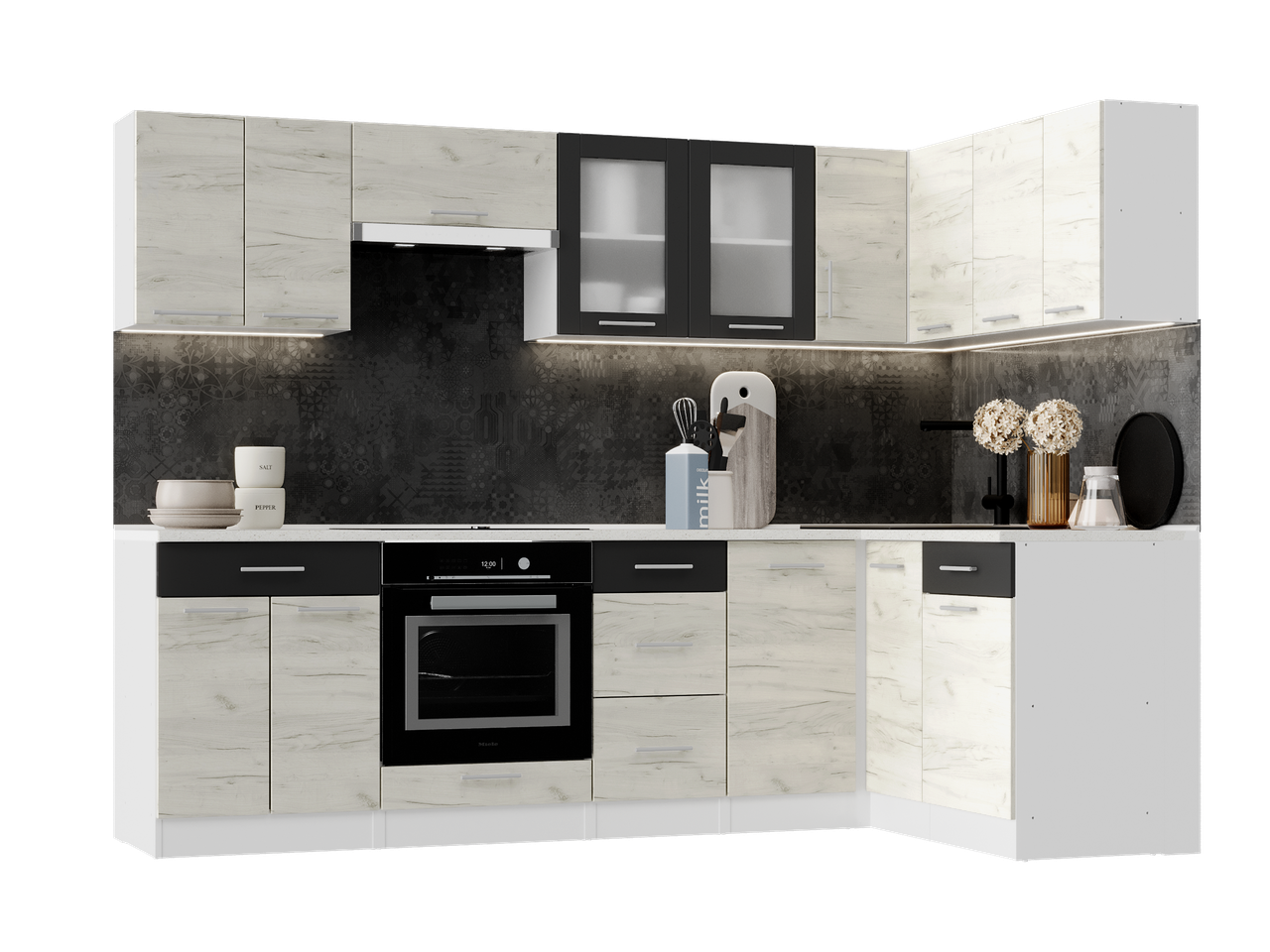 Мебель для угловой кухни со столешницей Эверест №2 Эко Новая 2,6х1,4 м Крафт Белый/Графитовый (27008.01) - фото 3 Мебель для угловой кухни со столешницей Эверест №2 Эко Новая 2,6х1,4 м Крафт Белый/Графитовый (27008.01) - фото 3