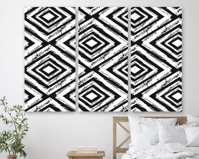 Модульная картина на холсте из трех частей KIL Art Белые и черные ромбы 78x48 см (M3_M_363)