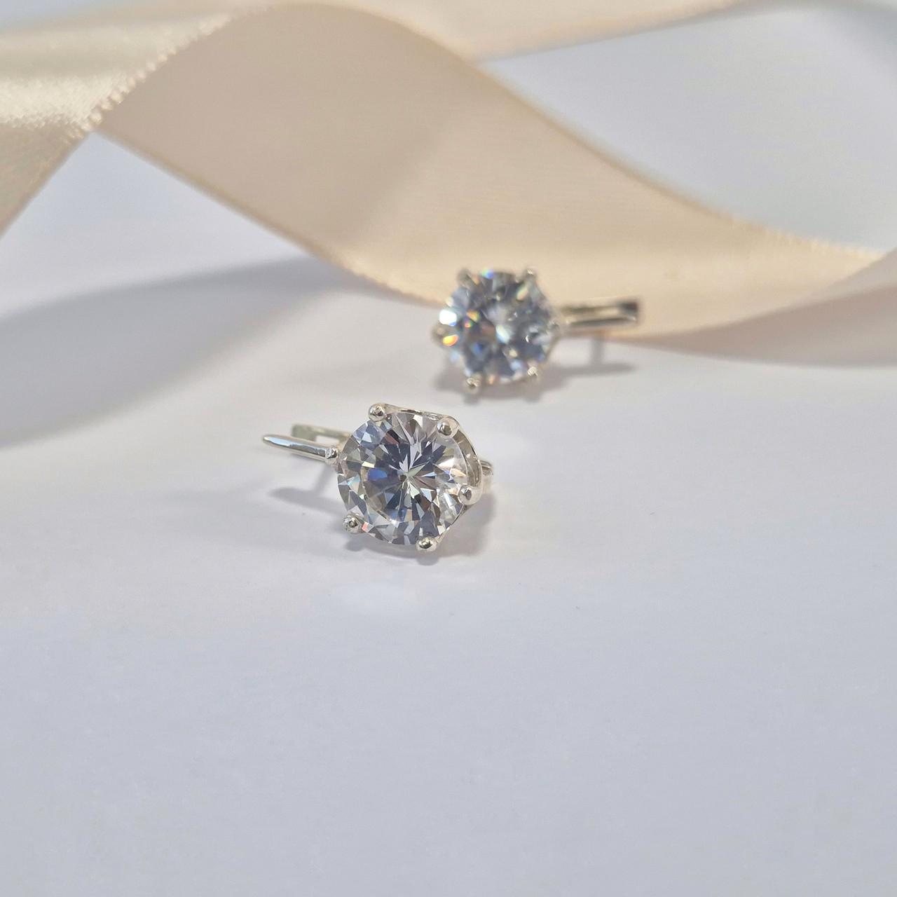 Серьги с большими белыми камнями серебро 925 пробы 4,20 г (2273/2)