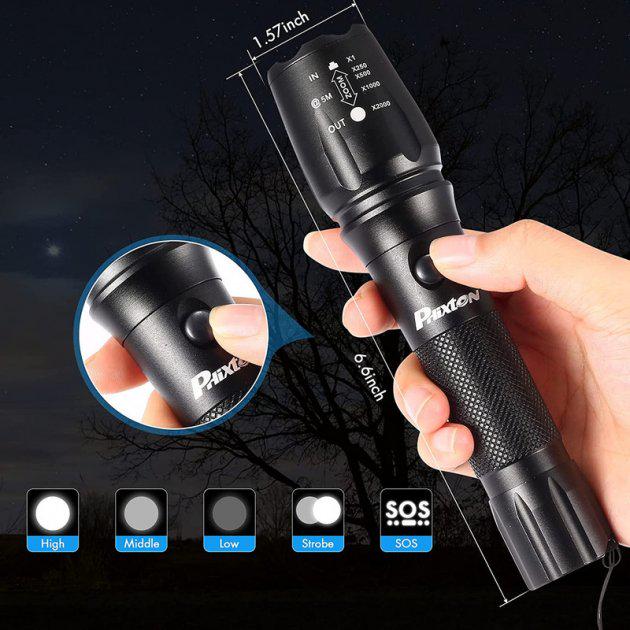 Ручний ліхтар Phixton T04 Flashlight 5000 Lm масштабування/водонепроникний/ударостійкий Black - фото 5