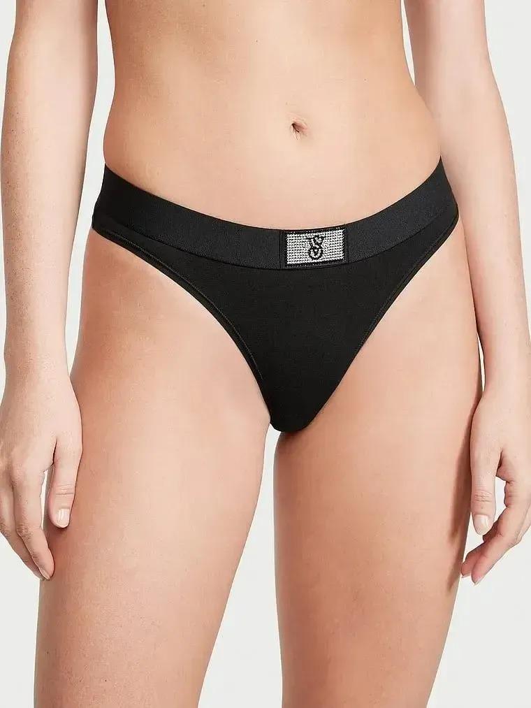 Трусики Victoria’s Secret Shine Patch Thong Panty Black M Черный (27204649)