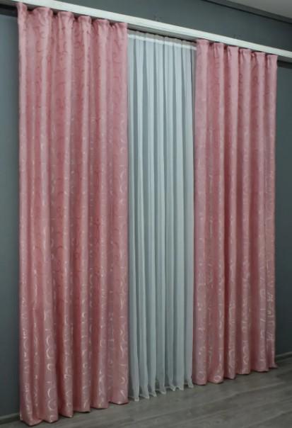 Штори у вітальню/спальню з жаккарду 1,5х2,7 м 2 шт. Рожевий (1454ш) - фото 3 Штори у вітальню/спальню з жаккарду 1,5х2,7 м 2 шт. Рожевий (1454ш) - фото 3