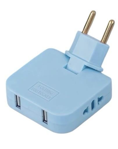Сетевой переходник для розетки поворотный USB/USB Голубой