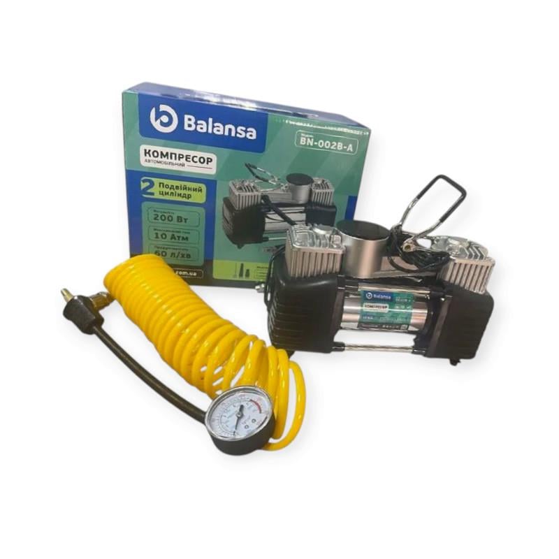Компресор 2 циліндра Balansa 200W 10атм 60л 20А 5 м шланг/насадки/сумка (3064548702)