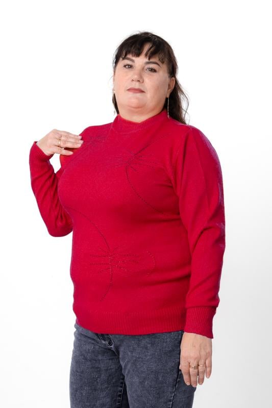 Джемпер утеплений жіночий однотонний з візерунком Носи Своє р. 54/56 Червоний (18116) - фото 2