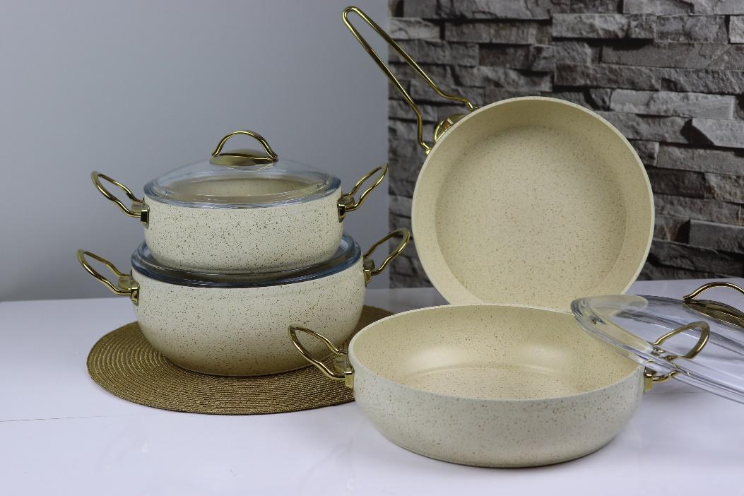 Набор кастрюль и сковороды Evren Guvec с индукцией 7 пр. кремовый (3720\2)