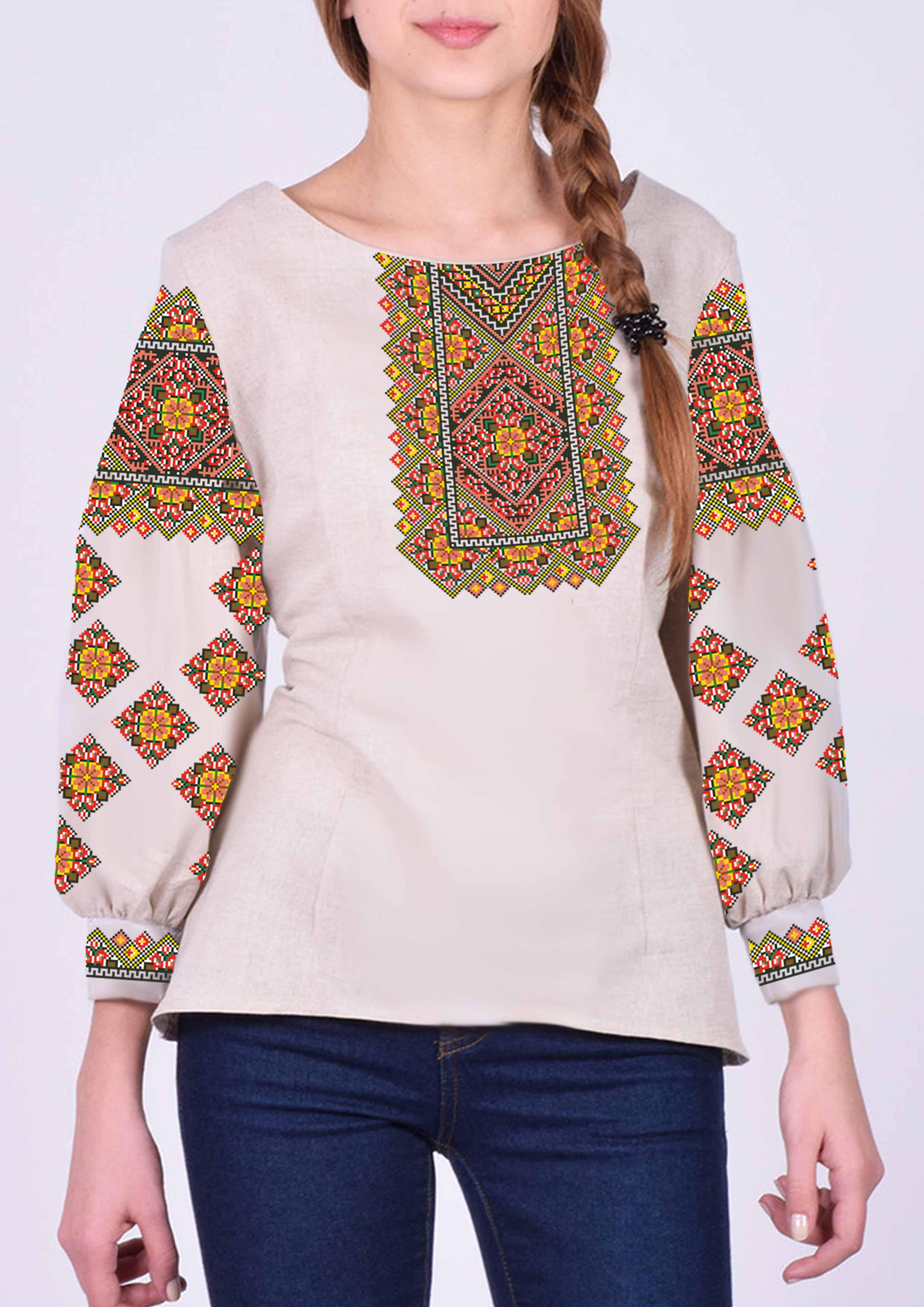 Заготовка для вышивки нитями или бисером рубашка СЖ-402 домотканое полотно