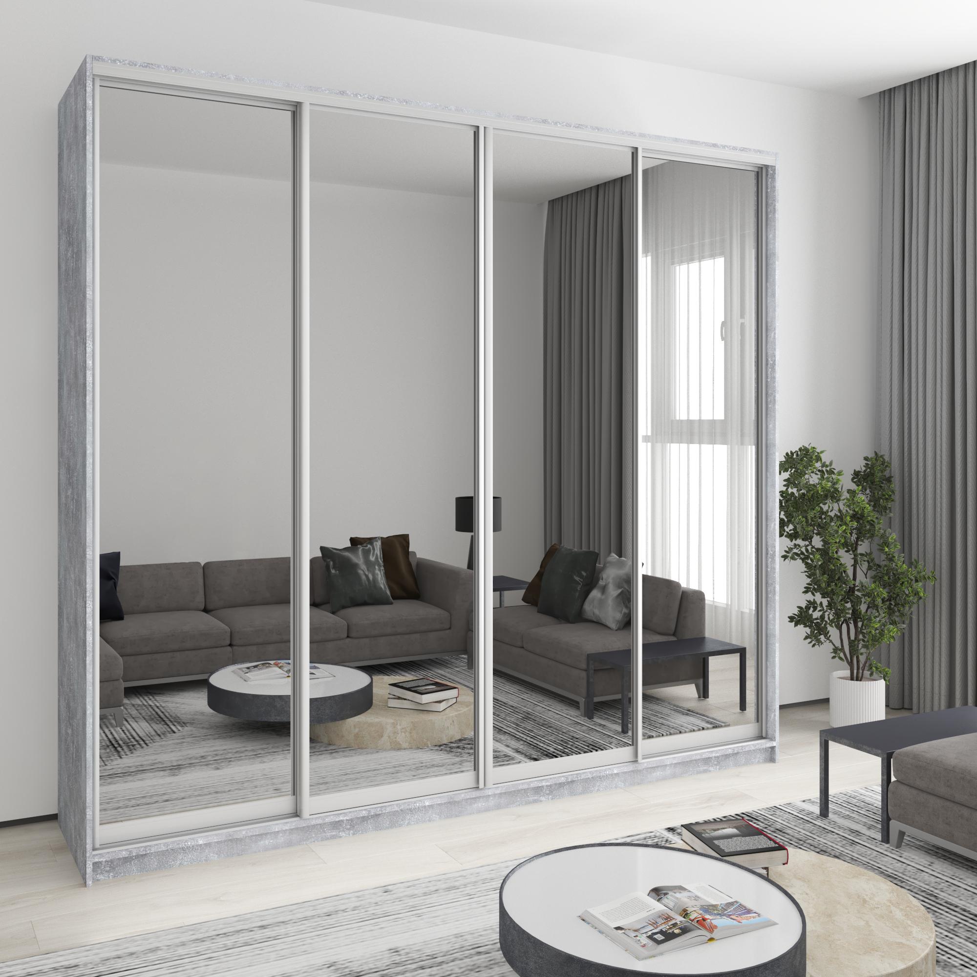 Шкаф-купе четырехдверный MebelStar Стандарт AL 4 зеркала 260x60x240 см Бетон (MBS-13199)