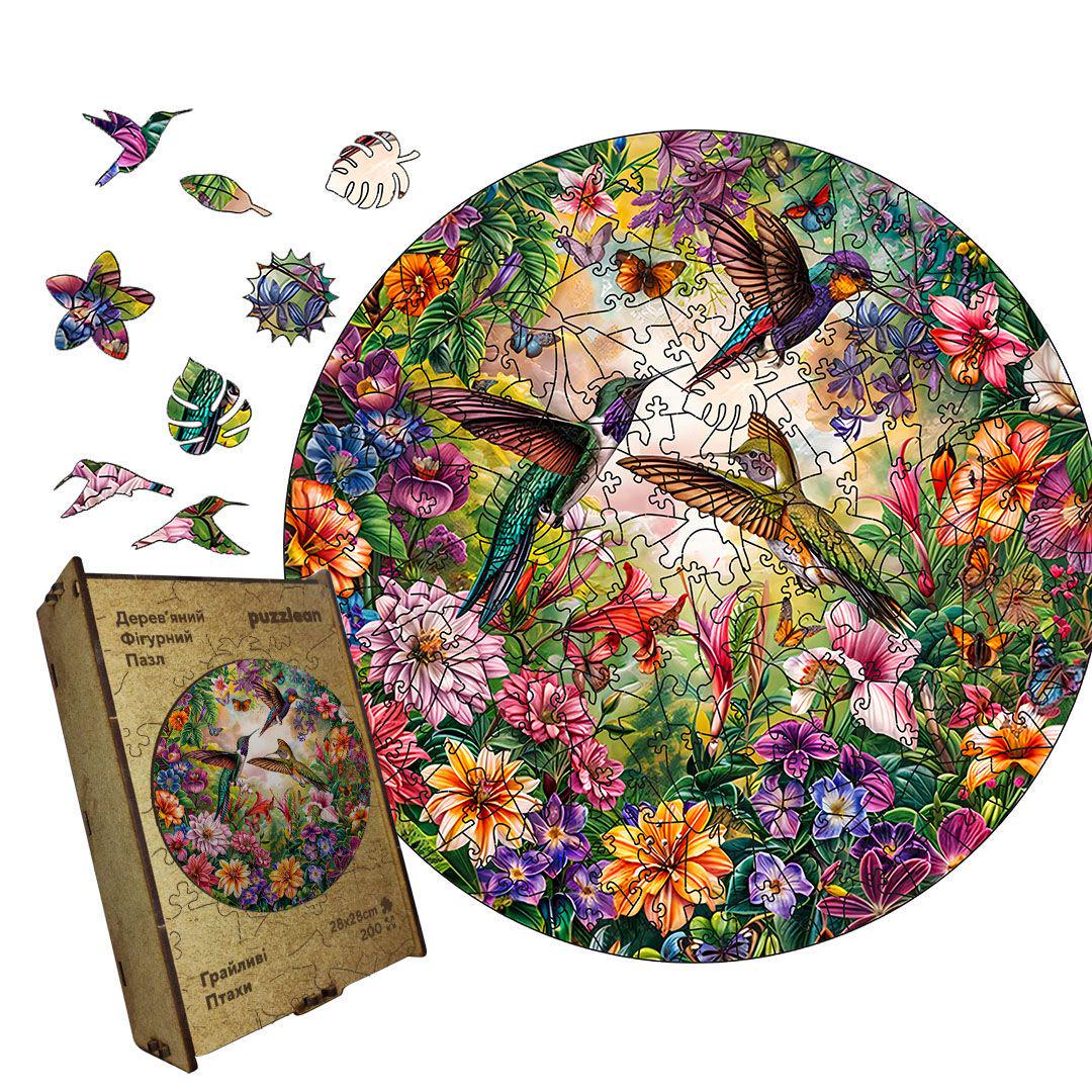 Пазл дерев'яний Грайливі Птахи А5 картонна коробка 35 ел. (puzzlean-0000100-KART-А5)