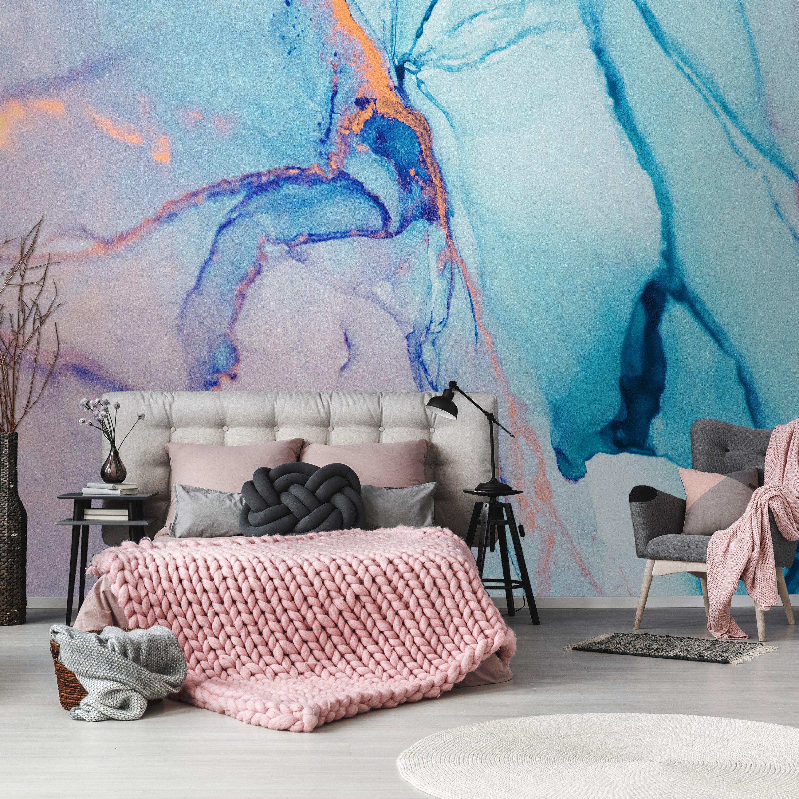 Фотообои флизелиновые Consalnet Синяя мраморная структура Современная акварель 460х300 см (13555V12)