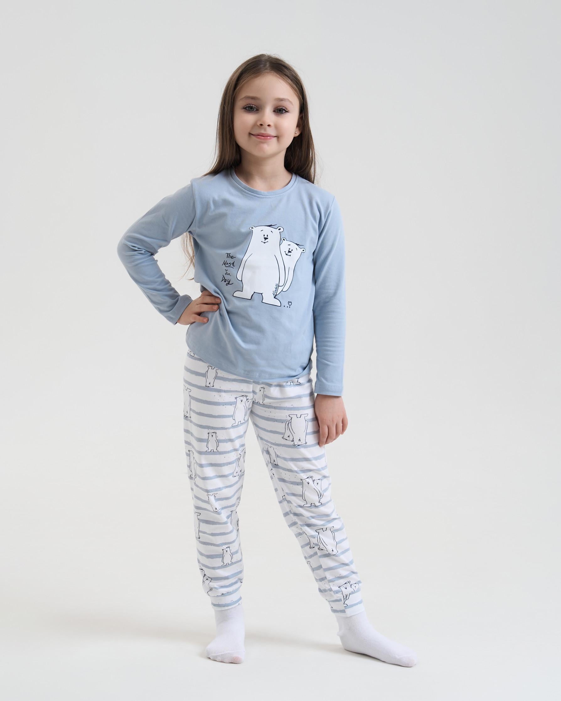Піжама для дівчинки Nicoletta 85431k Полярні ведмеді Family look мама/дочка 5-6 років Блакитний