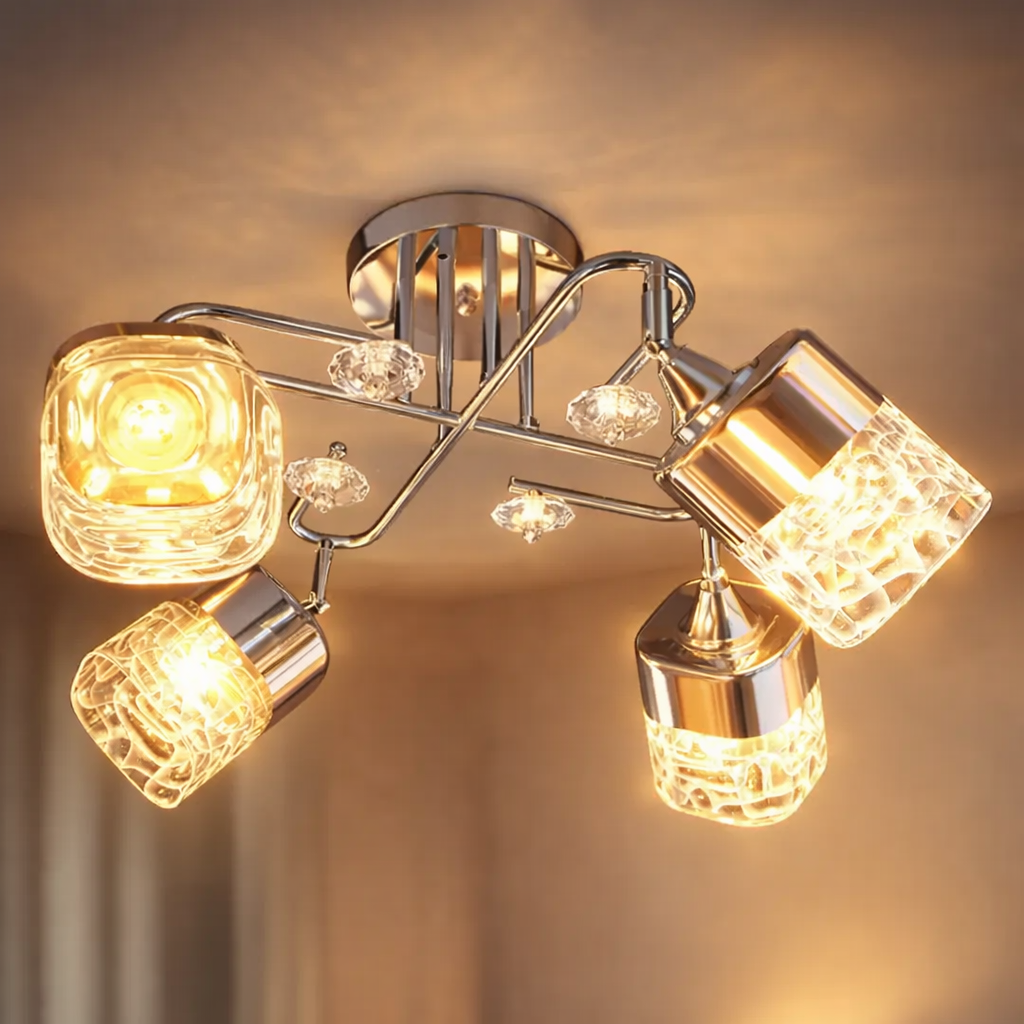 Потолочная люстра Valeso со стеклянными плафонами под лампу Е27 Хром (Ю 2431D/4 CR)