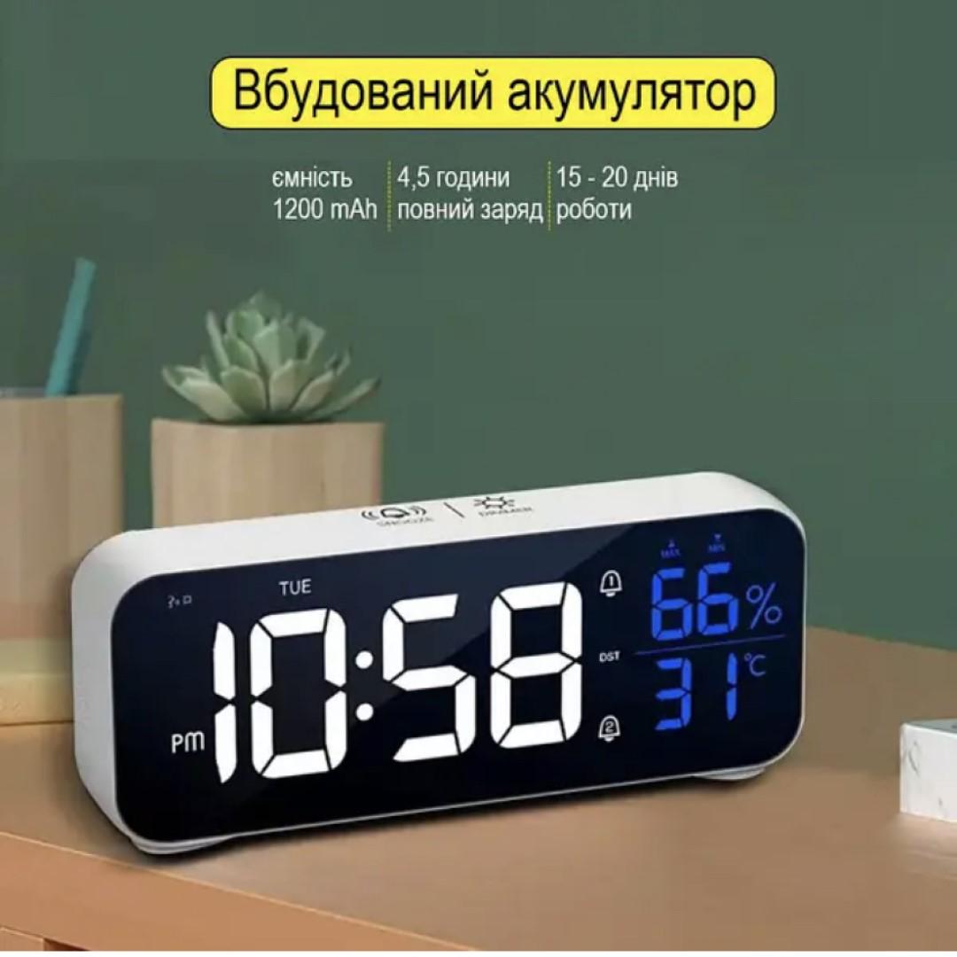 Часы настольные электронные Mids c термометром гигрометром и аккумулятором (8820W) - фото 4