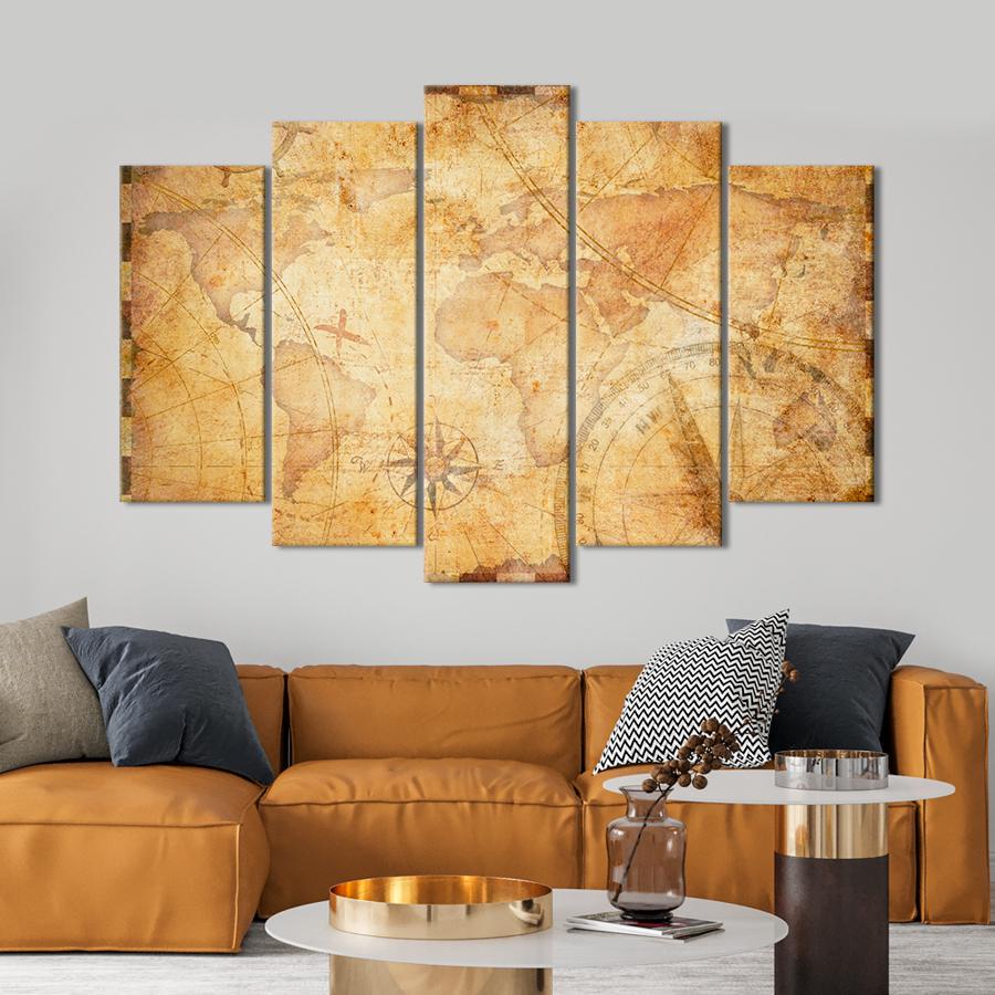 Картина на холсте Старинная коричневая карта мира 137x85 см (V525-5_L)