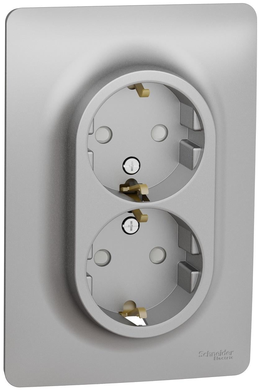 Розетка с клеммами и шторками двойная Schneider Electric Unica New Алюминий (NU206730)