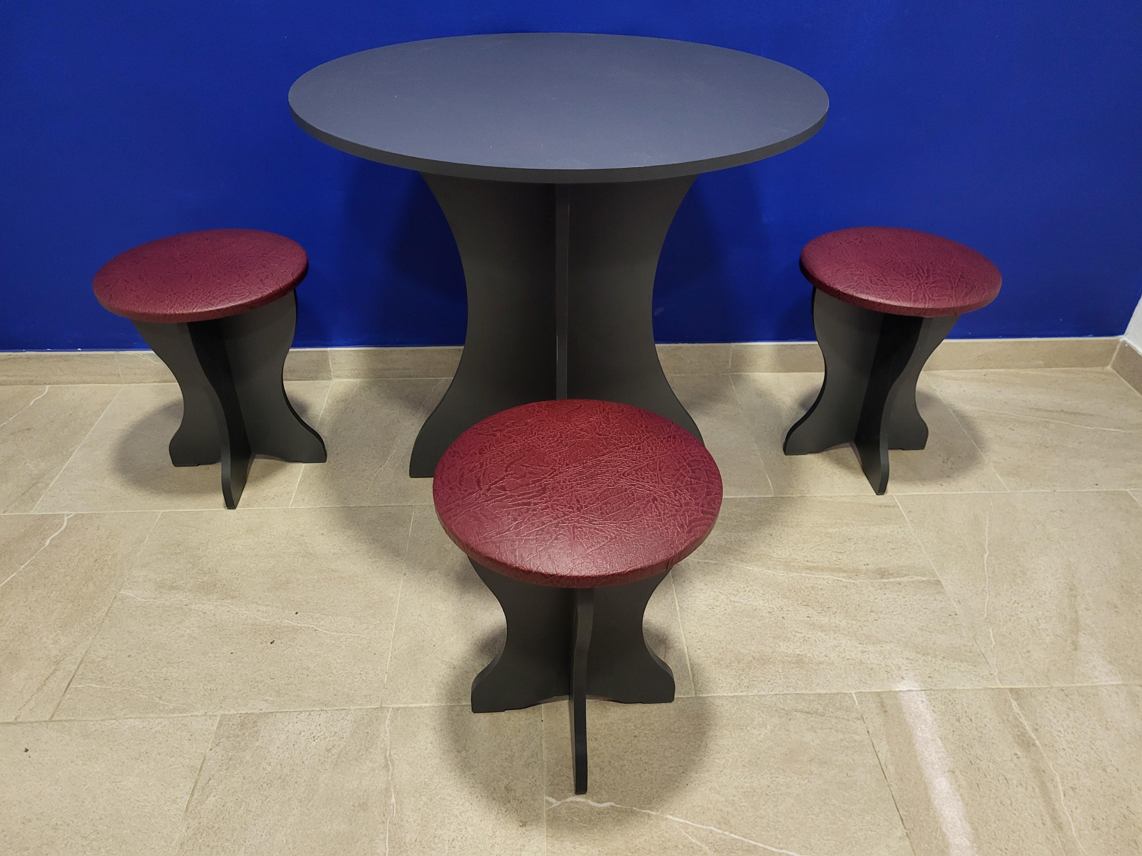 Стол круглый и 3 табурета Боярин ДСП/экокожа Антрацит/Бордо (S3T-A-EBR)