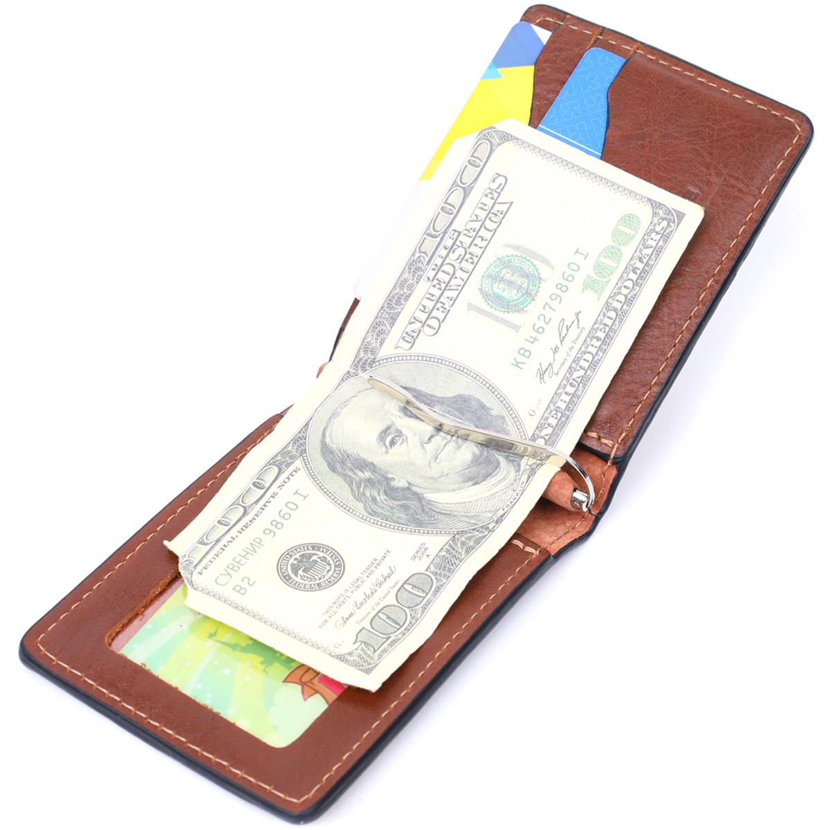 Зажим для денег Grande Pelle Money Clip 11636 кожаный Коричневый (56443) - фото 5