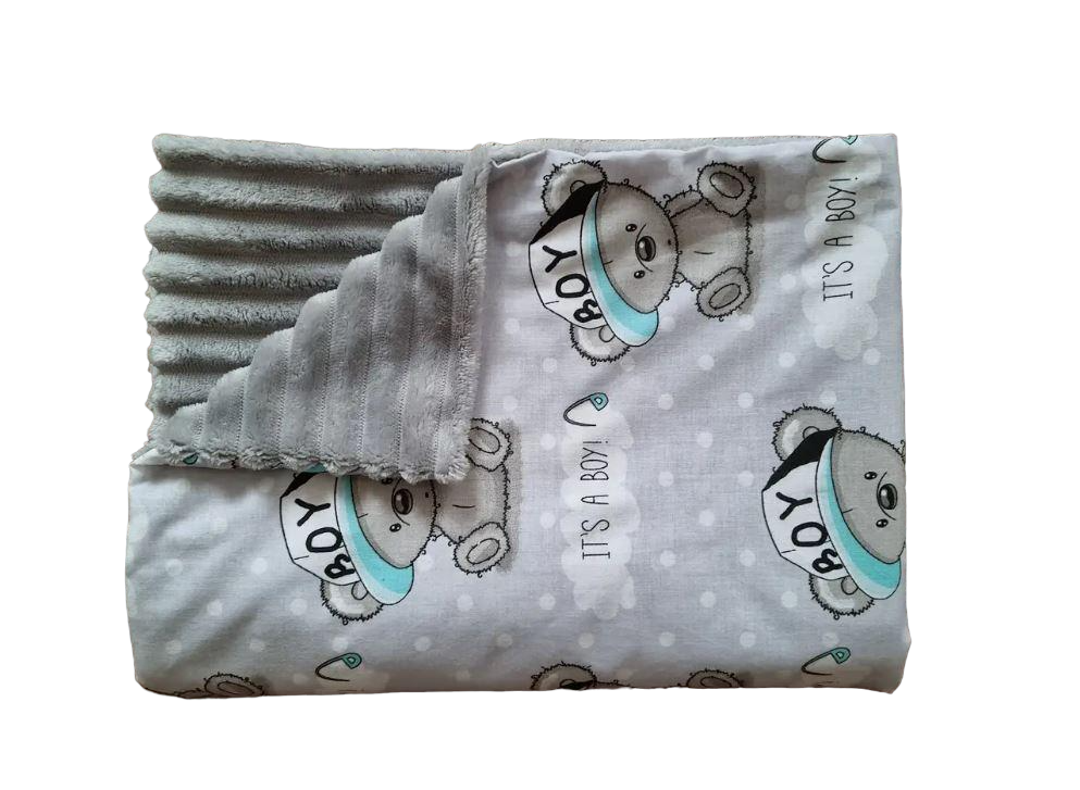 Плед детский BST для дома/прогулок/тележка/у кроватку хлопок/плюш Темно-серый (1797265628)