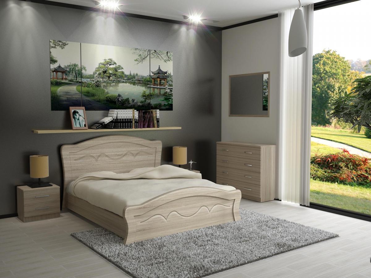 Кровать двуспальная Неман Виолетта МДФ с деревянным вкладом 180х200 см Дуб сонома (45845)