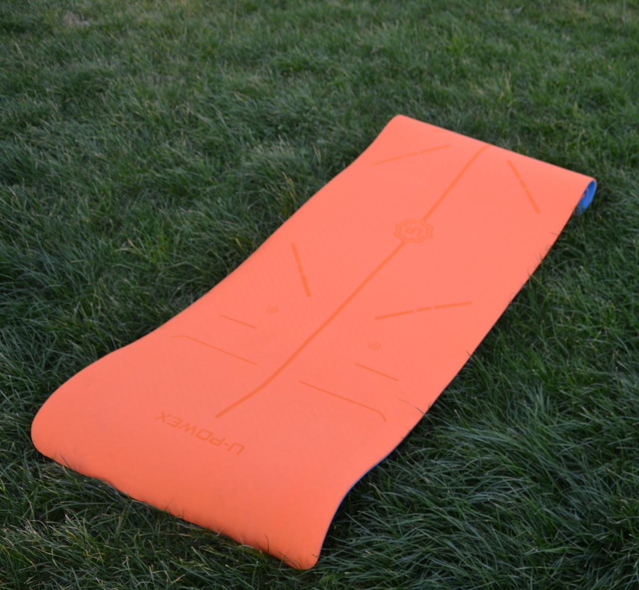 Килимок для йоги та фітнесу U-Powex TPE Yoga mat 183х61х0,6 см Orange/Blue (20176192) - фото 8