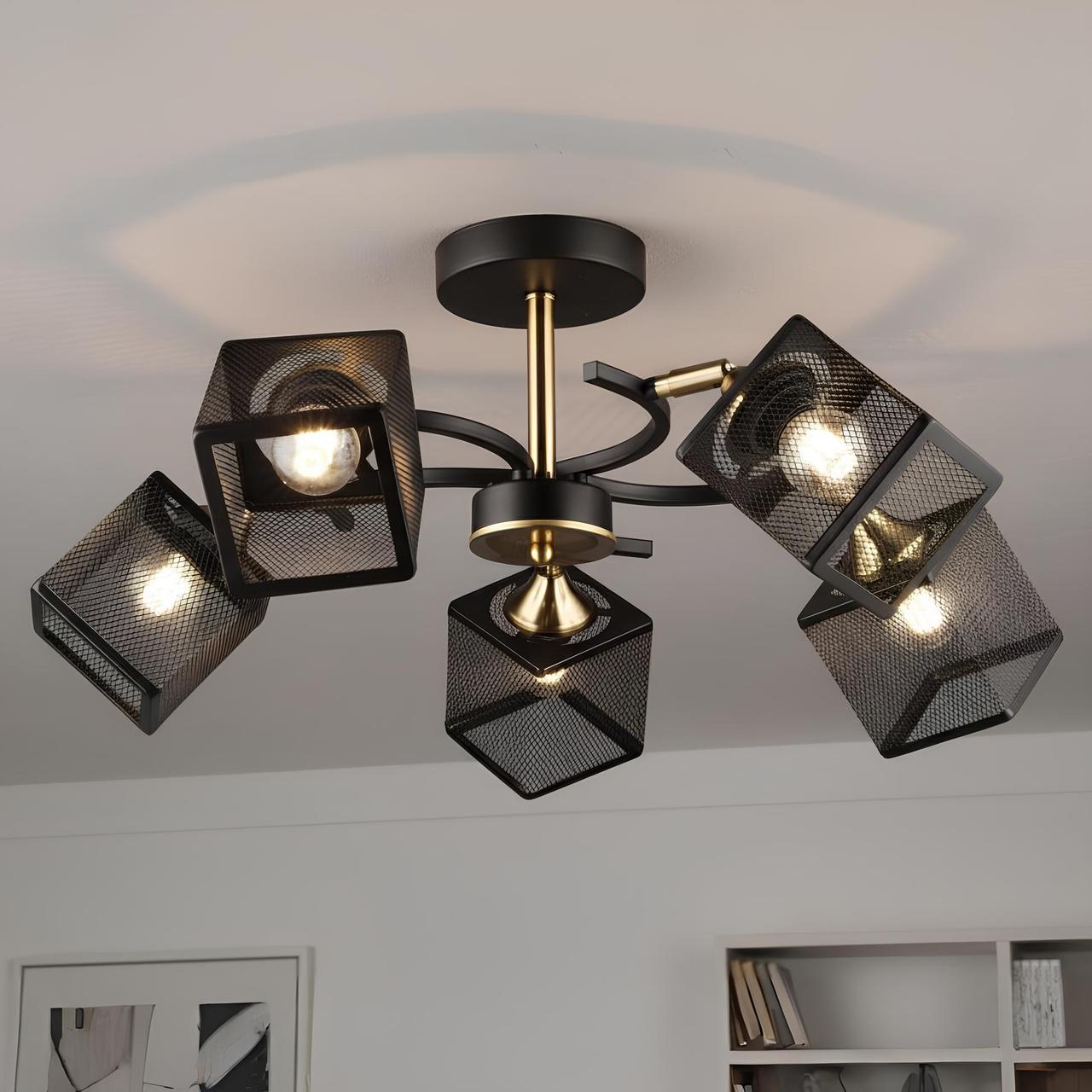 Люстра Valeso на пять плафонов в сетку под лампы Е27 Черный/Золотой (N6606/5)