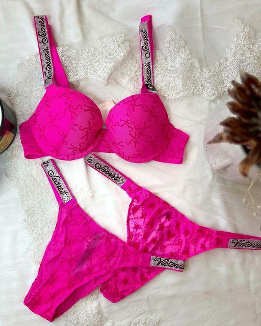 Комплект белья Victoria's Secret пуш-ап велюровый 75B-S Розовый (18870) - фото 2 Комплект белья Victoria's Secret пуш-ап велюровый 75B-S Розовый (18870) - фото 2