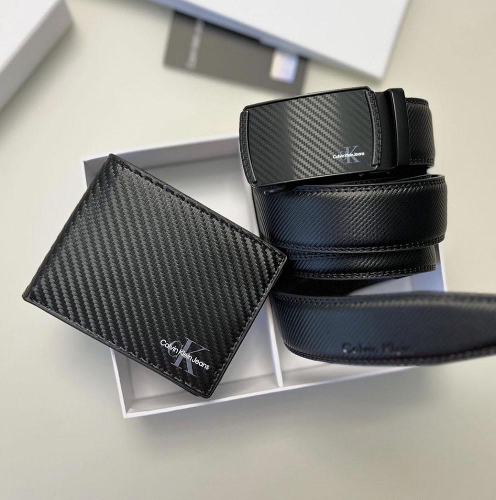 Подарочный набор мужской портмоне и ремень (489-1 Carbon PTR)