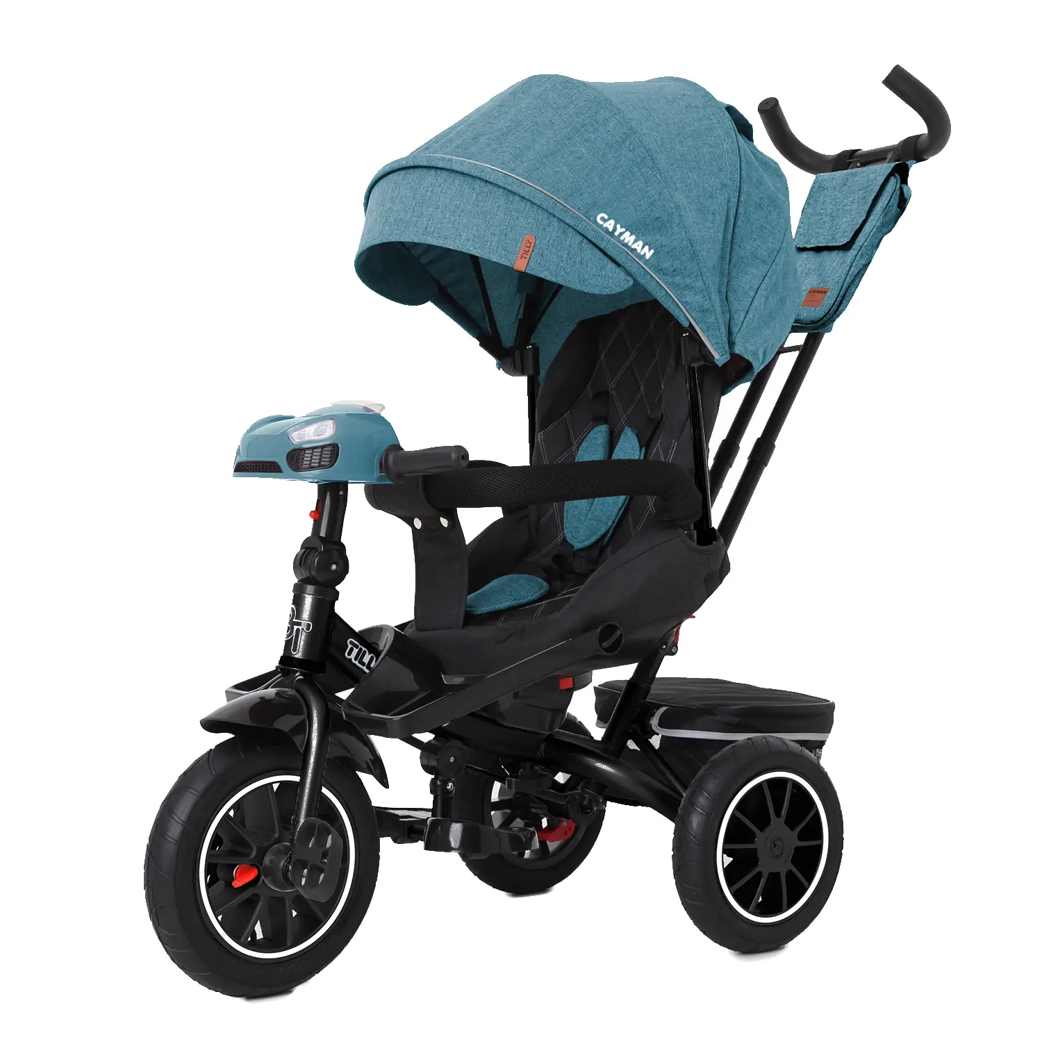 Велосипед с ручкой детский TILLY Cayman надувные колеса трехколесный Бирюзовый (25811998) - фото 1