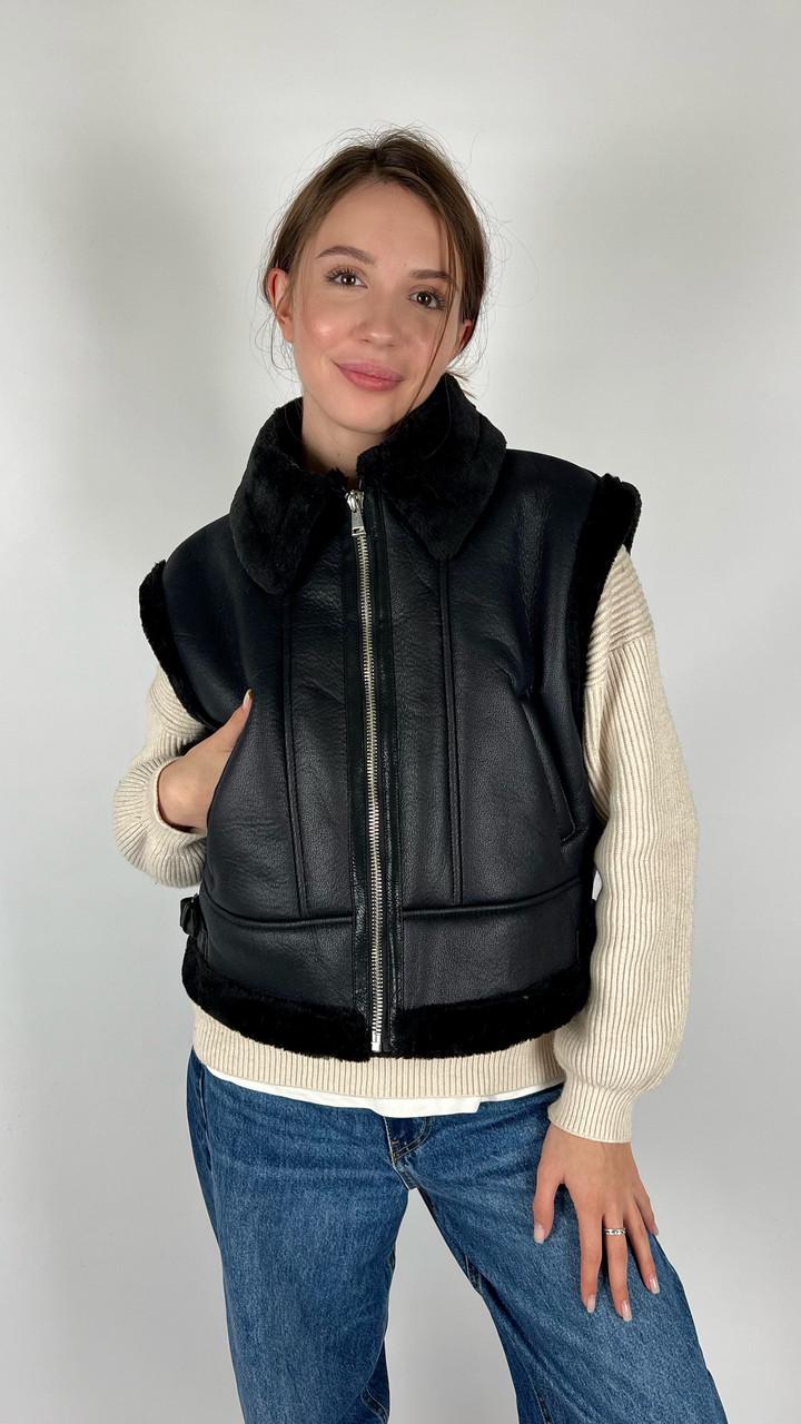 Дубленка женская Бренд #204-01 S Черный (23918469) - фото 2 Дубленка женская Бренд #204-01 S Черный (23918469) - фото 2