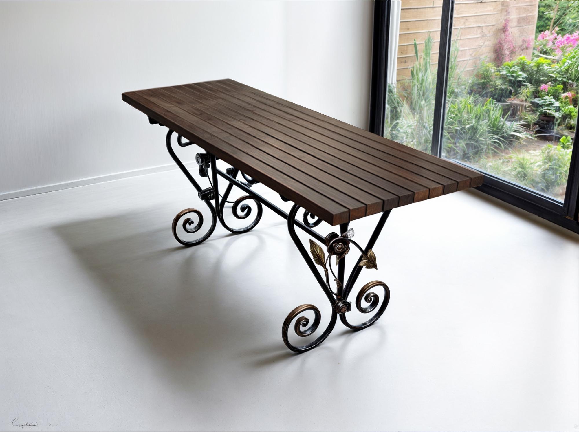 Стол кованый садовый Камелия для дачи/терассы/беседки 1700х700х800 мм Орех